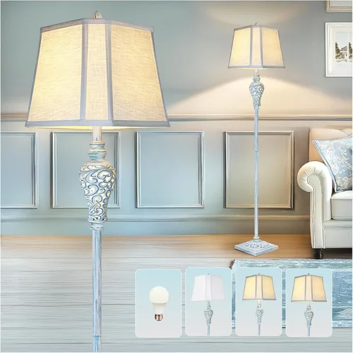 Miniatura 16 de LuxSight Collection Lámpara de pie rústica de 65 pulgadas de alto con pantalla de tela de lino de esquina de corte de luz nocturna, lámpara de pie
