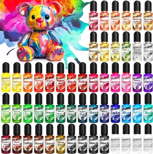 Tinta de alcohol - Juego de 54 colores vibrantes de tinta de alcohol para resina epoxi, tinte de larga duración en colores perla para arte con