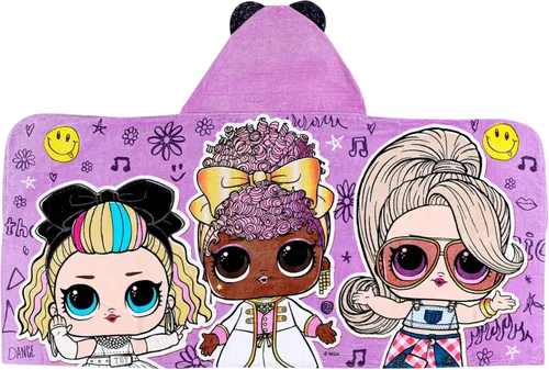 Franco LOL Surprise - Toalla con capucha para niños, color morado, tamaño Queen, 24 x 50 pulgadas