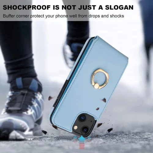 Miniatura 7 de Folosu Funda Compatible con iPhone 13 Cartera con Soporte para Tarjetas, Soporte de Anillo de Dedo con Rotación de 360° y Función Atril Protectora
