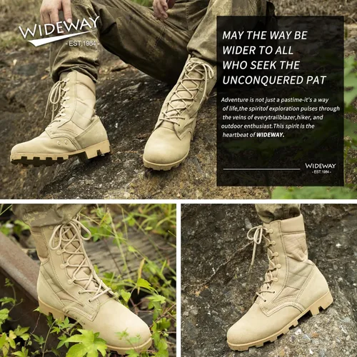 Miniatura 18 de Botas militares de WIDEWAY para hombres, botas de combate de jungla tácticas de cuero resistente al deslizamiento, negras, para hombres, todo