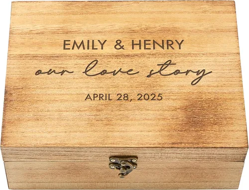 Miniatura 16 de Let's Make Memories Caja de recuerdos de madera personalizada con tapa con bisagras, caja de recuerdos de madera, almacenamiento decorativo