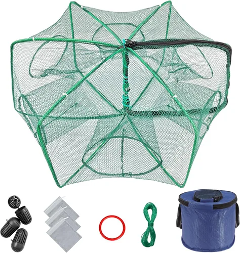 Minnow - Trampa de 24 x 10 pulgadas con red de pesca plegable y cubo de pescado plegable, trampa para cangrejos, cangrejos y camarones para pesca de