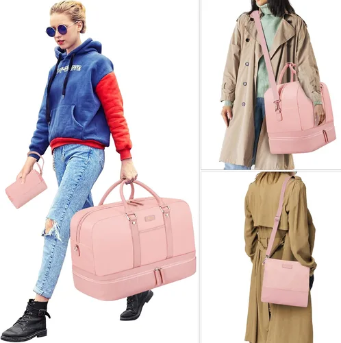 Miniatura 45 de IBFUN Bolsas de fin de semana para mujer, bolsa grande de lona para viaje, bolsa de viaje con compartimento para zapatos, 21 pulgadas, juego de 3