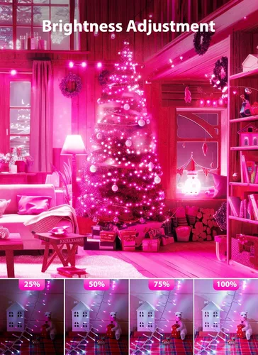 Miniatura 4 de Minetom Tira de luces de Navidad rosa y blanca, 25 pies, 500 luces LED para exteriores, impermeable, para dormitorio, patio, tapicería, patio