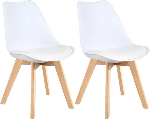 LSSBOUGHT Sillas de comedor modernas de mediados de siglo, silla auxiliar de plástico con acolchado suave y patas de madera para comedor, sala de