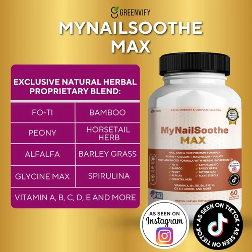 Miniatura 4 de MyNailSoothe MAX Suplemento para cabello, piel y uñas, 60 cápsulas, con biotina 5000mcg, vitaminas, minerales y mezcla de hierbas (2)