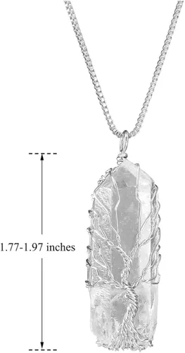 Miniatura 5 de Top Plaza - Collar de cristal curativo de piedra natural cruda, diseño de árbol de la vida, envuelto en alambre, con dije de cuarzo transparente