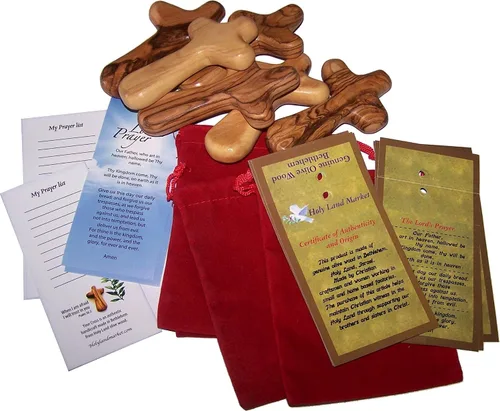 Miniatura 8 de Holy Land Market Cruz de comodidad/sujeción también conocida como cruz de palma o mano con bolsa de terciopelo y dos certificados (4 pulgadas) (6)