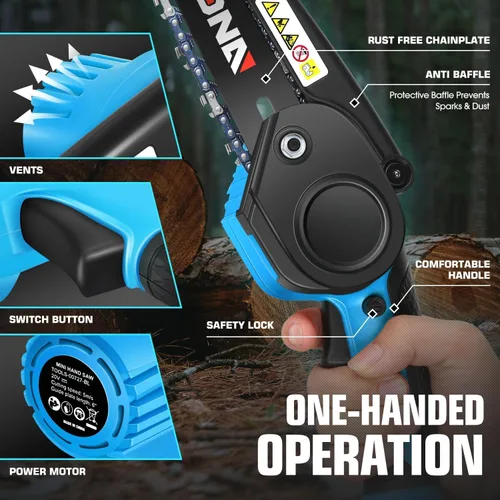 Miniatura 2 de DNA MOTORING Mini motosierra, motosierra eléctrica de 6 pulgadas, motosierra de mano inalámbrica con 2 baterías de 20 V y 2000 mAh, motosierra