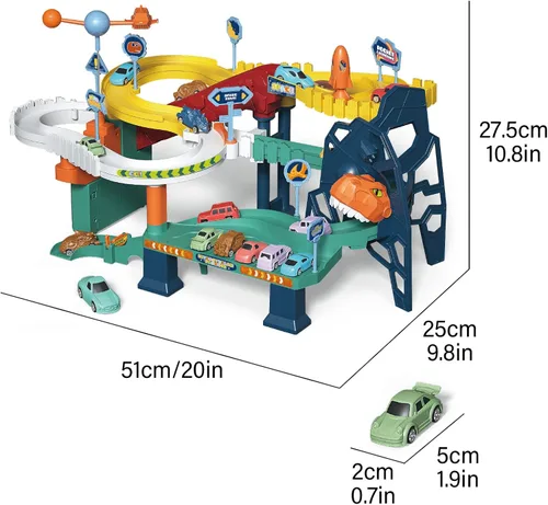 Miniatura 6 de RedCrab Juego de autos espaciales para niños, juguete de pista de rampa de juguete sinuoso, juguete de colina de dinosaurios espaciales, juguetes