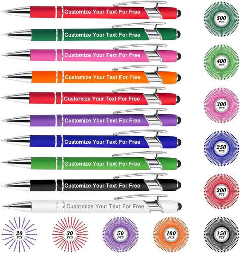 Máx. 500 bolígrafos personalizados a granel, bolígrafos personalizados con grabado gratis, punta de lápiz óptico personalizado con tu nombre, texto