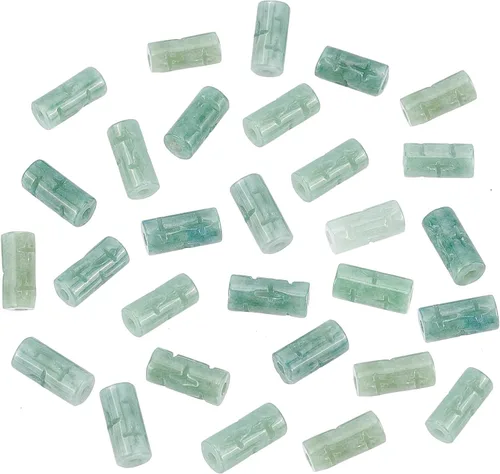 NBEADS 16 cuentas de jadeíta natural, cuentas de piedra de columna, forma de tubo, piedra de jade grabado, cuentas de piedras preciosas para
