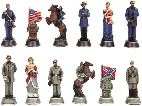 Miniatura 3 de Pacific Giftware Juego de ajedrez con temática de soldado de la Guerra Civil con tablero de cristal, coleccionable histórico, multicolor
