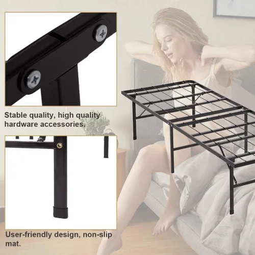 Miniatura 3 de Base de cama individual plegable de 14 pulgadas, base de cama individual con plataforma de metal resistente, listones de acero de tamaño individual
