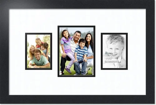 ArtToFrames Marco de fotos de collage con paspartú doble de 1 – 5 x 7 y 2 – 3.5 x 5 aberturas y marco negro satinado