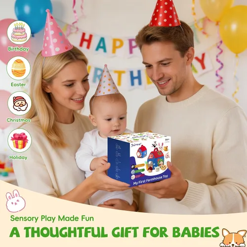 Miniatura 7 de SAIMAND Juguetes para bebés de 6 a 12 meses, granero con animales de granja de peluche, juguete Montessori para bebés, juguetes sensoriales