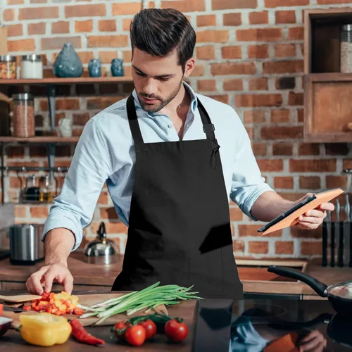Miniatura 7 de 15 delantales para adultos a granel con bolsillos, delantal de chef ajustable para mujeres y hombres, pintura, cocina, manualidades (S/L)