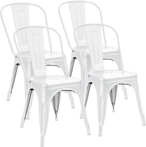 Miniatura 8 de Furniwell Juego de 4 sillas de comedor de metal para uso en interiores y exteriores, apilables, de metal industrial, para cocina, comedor, bistró