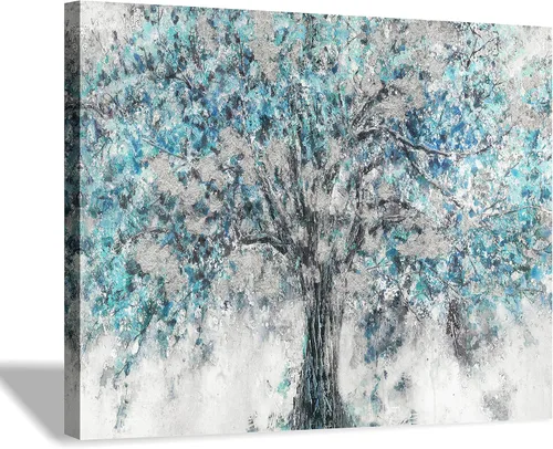 Hardy Gallery Lienzo abstracto de árbol para la pared: pintura azul, impresión gráfica sobre lienzo, tamaño pequeño sin adornos para comedor (panel