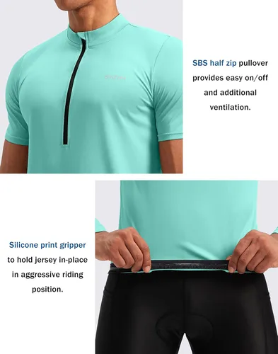 Miniatura 4 de Bikewa Maillot de ciclismo para hombre que absorbe la humedad, manga corta, UPF media cremallera, ciclismo, ciclismo de carretera, camisas
