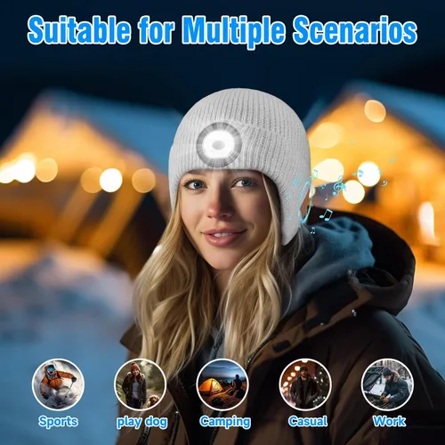 Miniatura 63 de Gorro Bluetooth con auriculares ligeros e inalámbricos, micrófono integrado y altavoces estéreo mejorados con música