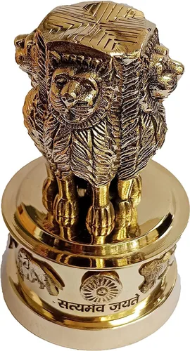 Miniatura 7 de PARIJAT HANDICRAFT Columna de estambh de latón Ashoka emblema de bandera nacional de cuatro leones satyamev jayete adornado escritorio papel