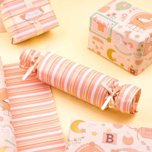 Miniatura 7 de WRAPAHOLIC - Papel de regalo reversible para bebé niña, mini rollo - 17 pulgadas x 33 pies - Diseño de bebé niña y rayas para baby shower, Bebita