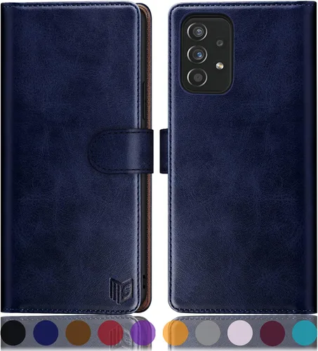 SUANPOT Funda tipo cartera de cuero para Samsung Galaxy A52 4G y 5G con tarjetero de crédito RFID Flip Folio Book Phone Case Funda a prueba de Azul