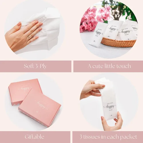 Miniatura 5 de Paquetes de pañuelos de boda para invitados, juego de 20 unidades, para tus lágrimas felices, recuerdos de boda para invitados, papel esmerilado
