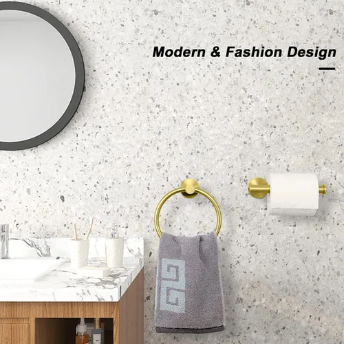 Miniatura 5 de NearMoon 2 piezas de accesorios de baño, anillo de toalla y soporte de papel higiénico, colgador de toallas de baño de acero inoxidable y soporte
