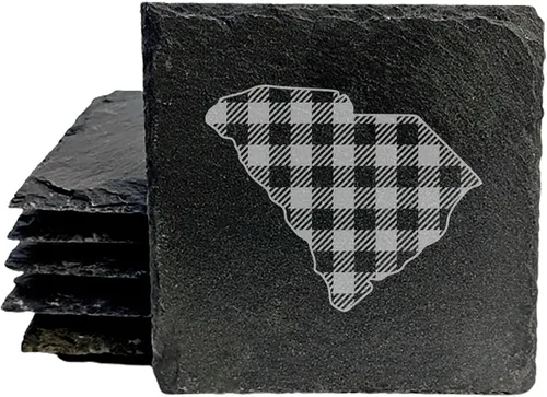 Miniatura 14 de Rustic Slate Coasters Set of 6, Round 4" with South Carolina 'Home Sweet Home' Design, for Holidays, Birthdays, Housewarming, She-Shed, Man Cave
