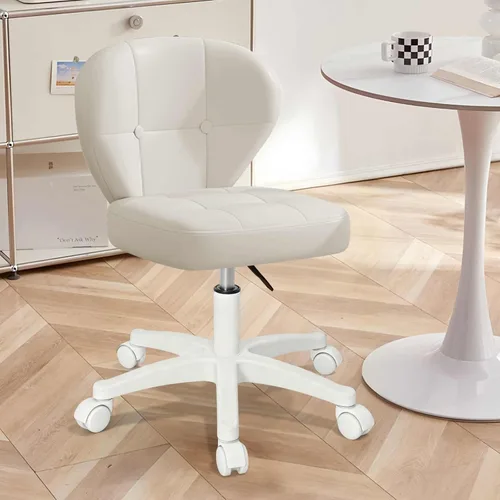 Miniatura 12 de Silla pequeña de oficina con soporte lumbar, silla de escritorio sin brazos de cuero sintético giratoria con altura ajustable, silla compacta Rosa
