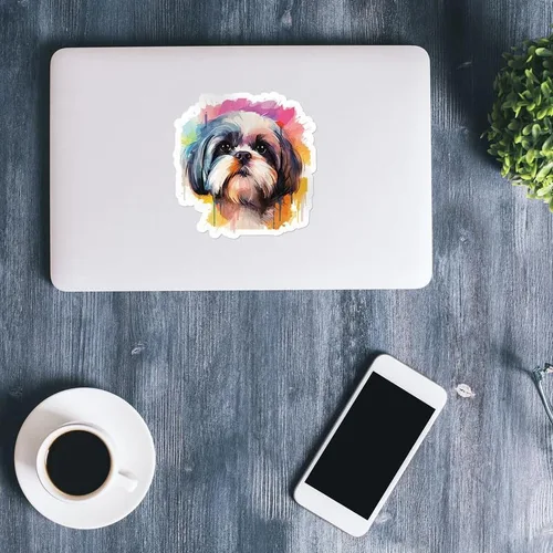 Miniatura 4 de Generic Colorida acuarela Shih Tzu - Calcomanía de vinilo impermeable para automóvil, laptop, pared, ventana, botella de agua, tamaño adhesivo