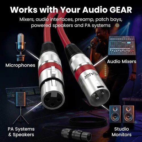 Miniatura 6 de GEARit XLR Cables de 1 pie 6 unidades de varios colores, cable de micrófono XLR macho a hembra, cable de micrófono blindado equilibrado