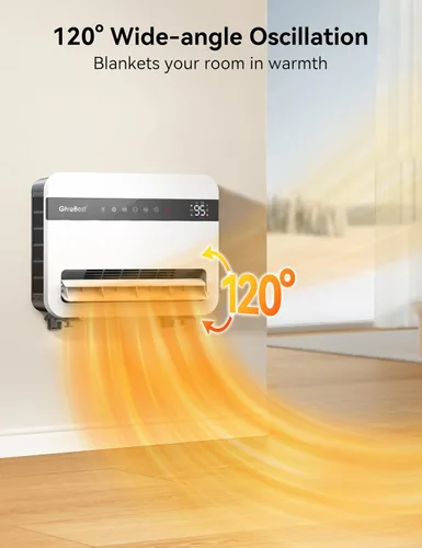 Miniatura 7 de Givebest - Calentador de pared para uso en interiores, calentador eléctrico de 1500 W, oscilación vertical de 120°, compatible con Alexa, termostato