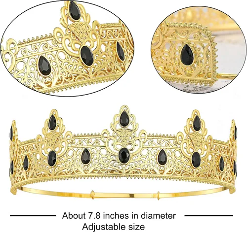 Miniatura 4 de Corona de Rey NA y Banda de Cumpleaños, Regalos de Decoración de Baile de Graduación para Hombres (Dorado-1)