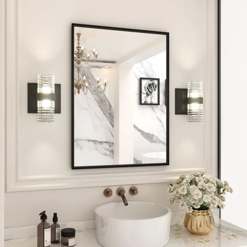 Miniatura 3 de LOAAO Espejo de Baño Rectangular de 22"X30" Negro para Pared, Marco de Aleación de Aluminio Negro Mate, Se Cuelga Vertical u Horizontalmente, Fácil