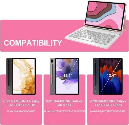 Miniatura 7 de Funda de teclado para Samsung Galaxy Tab S7 FE (5G)/S8 Plus/S7 Plus de 12.4 pulgadas Teclado Bluetooth magnético desmontable Funda protectora