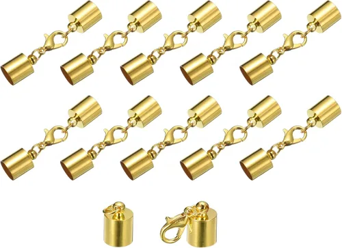 Miniatura 17 de uxcell Juego de 10 tapas de cuero de 0.315 in con cierres de pinza de langosta, terminadores de barril para hacer pulseras de cuero, tono bronce