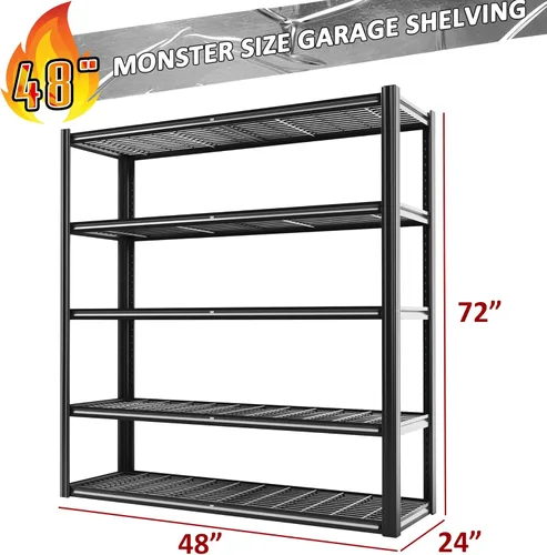 Miniatura 3 de Estantería de metal para garaje de 48 pulgadas de ancho, estantes de almacenamiento de 5 niveles, estante ajustable de 3030 libras, estantería