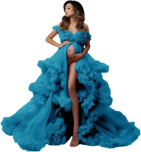 Bata de tul para mujer para sesión de fotos de maternidad, volantes hinchados, lencería nupcial, bata de baño, bufanda de boda ilusión