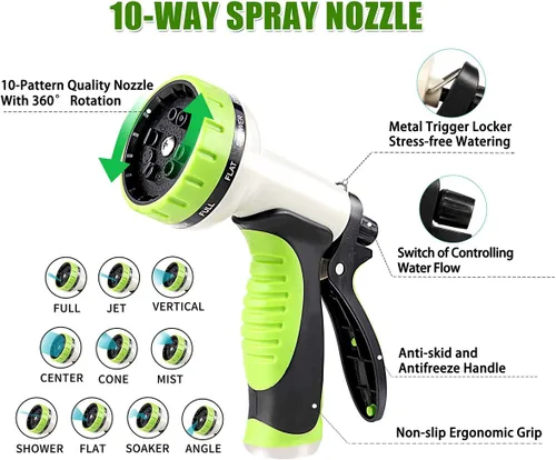 Miniatura 5 de Manguera de jardín de metal flexible de 25 pies, manguera de agua resistente con acero inoxidable 304 duradero y boquilla rociadora de 10 vías