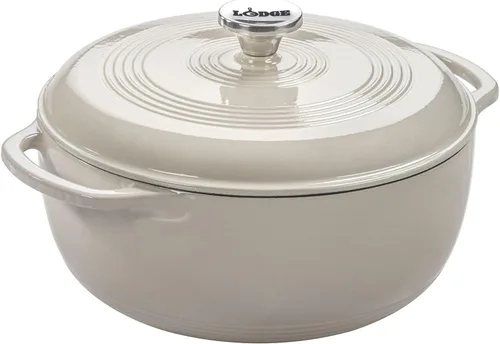Lodge Horno holandés de hierro fundido esmaltado de 6 cuartos de galón con tapa, asas dobles, apto para horno hasta 500 °F, compatible con estufas,