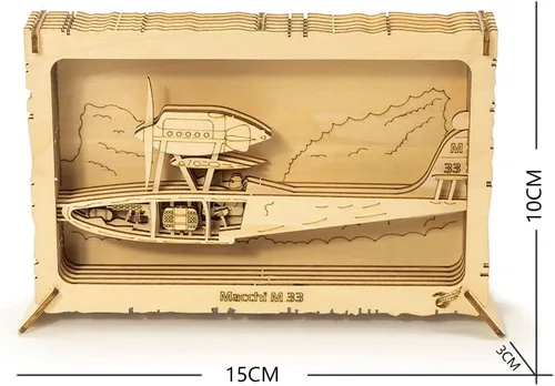Miniatura 7 de Viloga Rompecabezas de madera 3D, modelo de aviones, marco de avión modelo de madera de balsa Macchi M33, kit de modelo de corte láser, marco