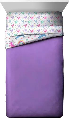 Miniatura 3 de Jay Franco Unicorn Rainbow Juego de cama individual de 4 piezas, incluye edredón y juego de sábanas, microfibra súper suave resistente a la Blanco