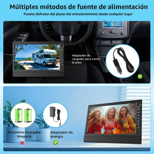 Miniatura 2 de Jexiop TV plana portátil de 12", TV pequeña con sintonizador digital - HDMI - USB - conector para auriculares - CA/CC - entrada de 12V - uso