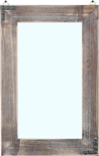 MBQQ Espejo de pared rústico plano con marco de madera para colgar, espejos decorativos de baño para pared, espejo de tocador, espejo de maquillaje,
