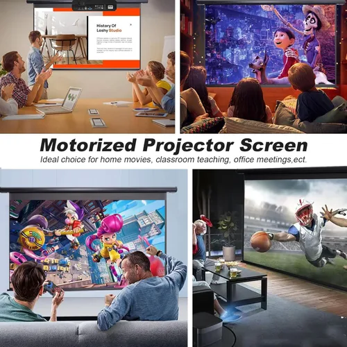 Miniatura 5 de Pantalla de Proyector Motorizada de 84 Pulgadas 16:9 HD, Pantalla de Proyector Eléctrica Desenrollable con Control Remoto, Pantallas de Proyector