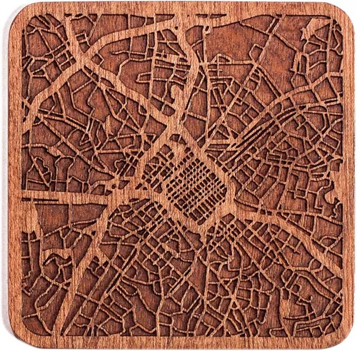 Miniatura 134 de Posavasos Amsterdam Map by O3 Design Studio, 1 pieza, posavasos de madera Sapele con mapa de la ciudad, hecho a mano, varias ciudades opcionales